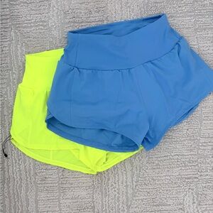 Vibrant Blue and Neon Yellow Women's Athletic Shorts
